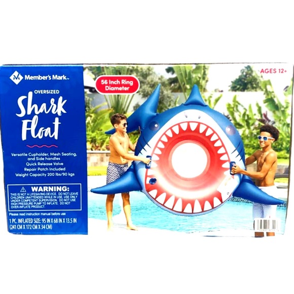 Oversized Inflatable Shark Mouth Pool Float, 95" X 68" x 13.5" - Picture 3 of 4